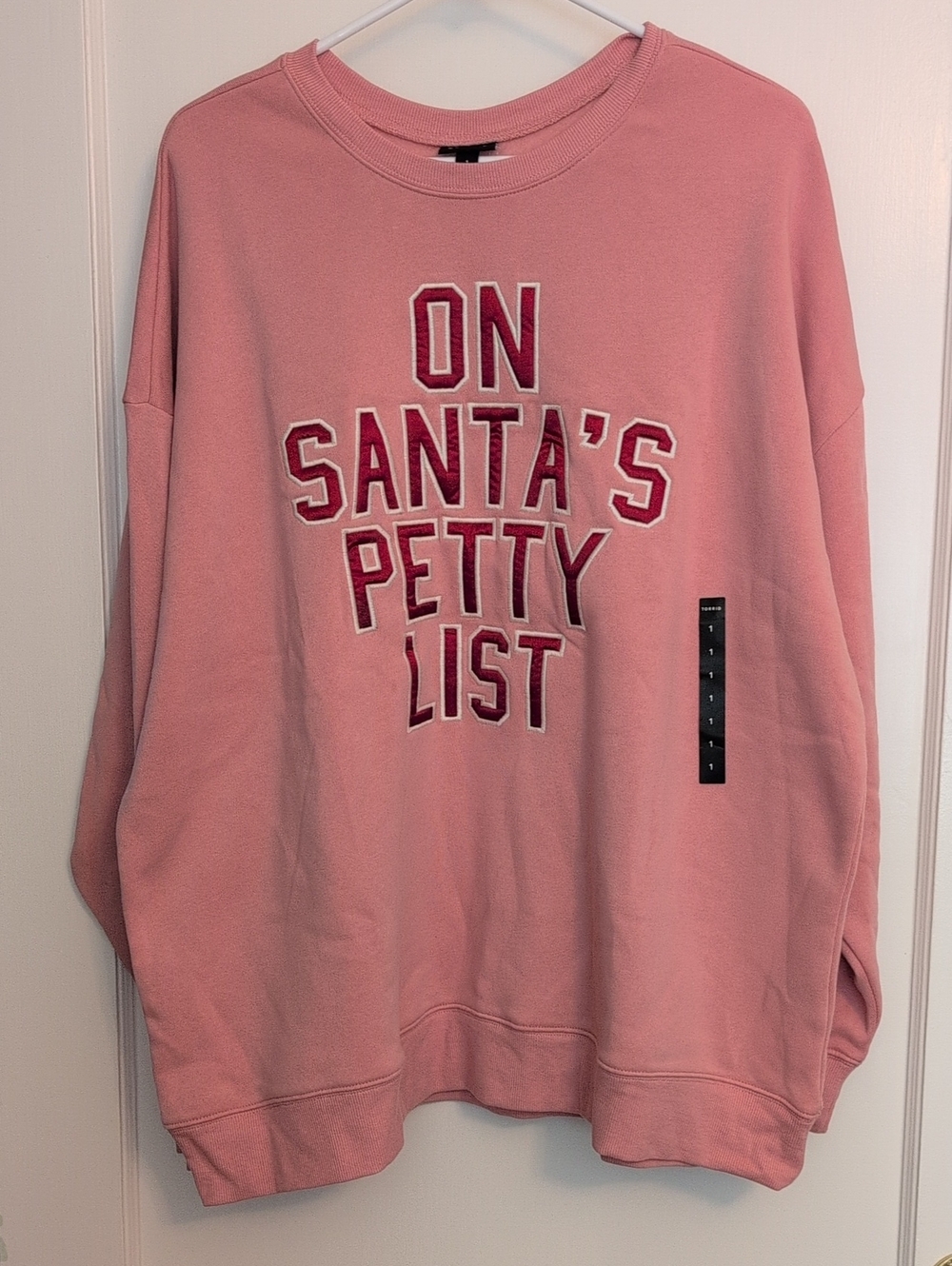 Women's Pink Graphic Crewneck Sweater - 'On Santa's Petty List'